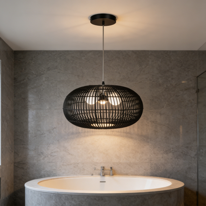 3-Light Oval Rattan Pendant Light Black Boho Ceiling Fixture