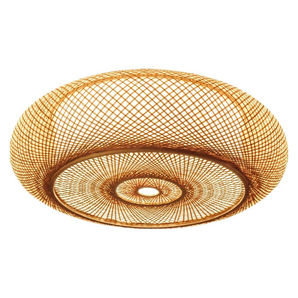 Modern Hand-Woven Bamboo Flush Mount Ceiling Light - Japandi Zen Dome Lamp