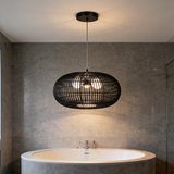 Load image into Gallery viewer, 3-Light Oval Rattan Pendant Light Black Boho Ceiling Fixture