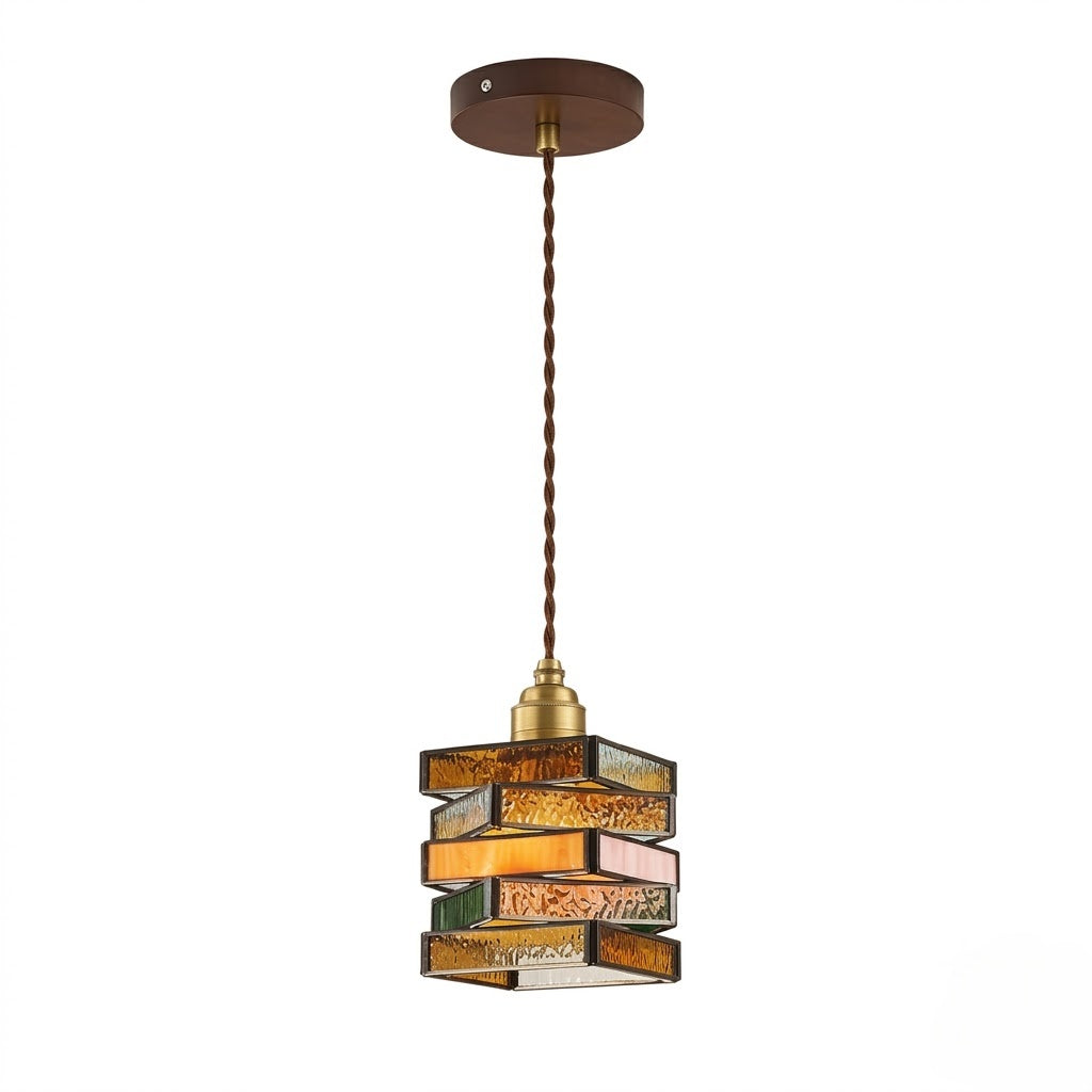 Handcrafted Vintage Geometric Stained Glass Pendant Light