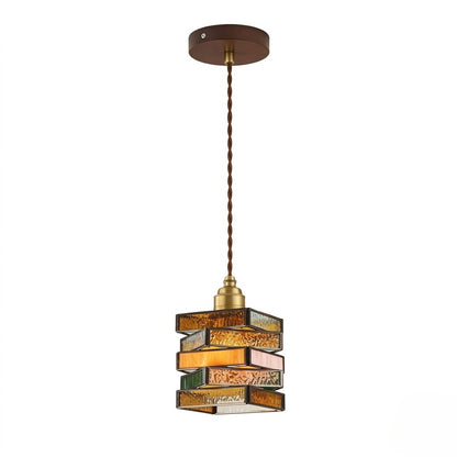 Handcrafted Vintage Geometric Stained Glass Pendant Light