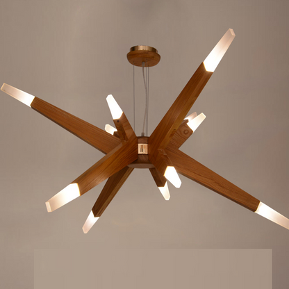 Modern Solid Wood Sputnik Chandelier - 12-Light Starburst Pendant LED