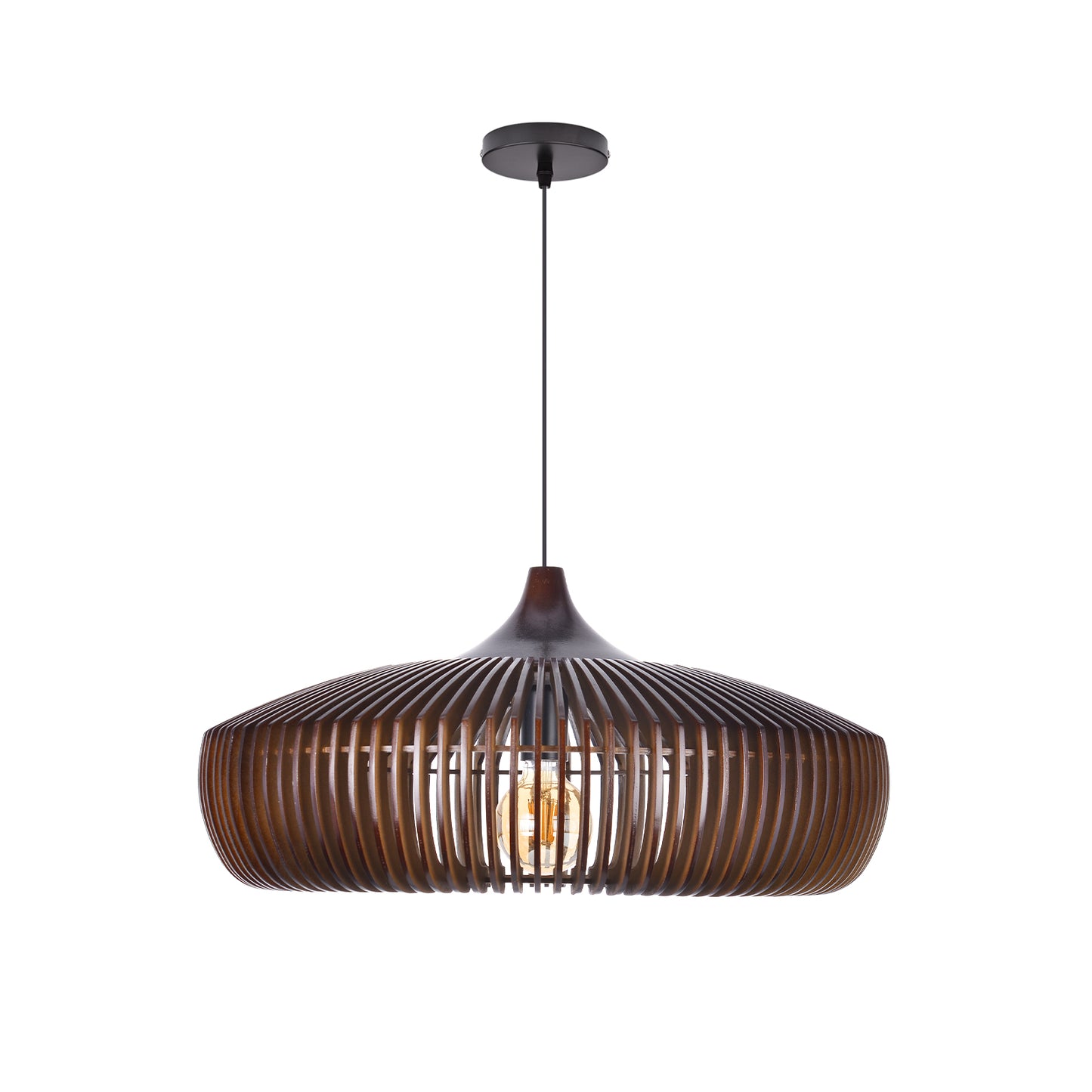 Handcrafted Natural Wood Fin Chandelier - Scandi Style Hanging Lamp