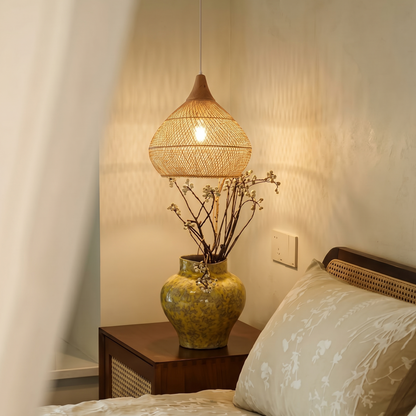 Modern Hand-Woven Rattan Pendant Light - Nordic Organic Teardrop Lamp