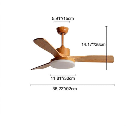 Modern Style Ceiling Fan with Light Natural Wood Finish & LED for Bedroom