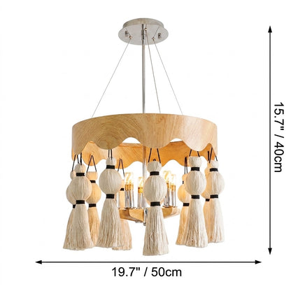 Modern Rustic Wood Tassel Chandelier - 6-Light Pendant