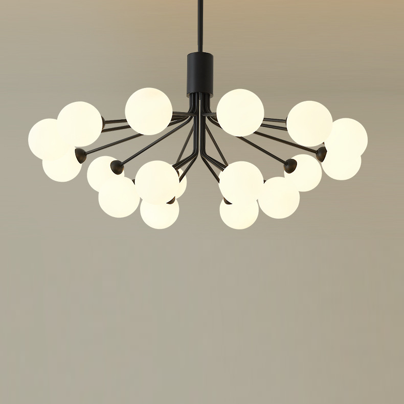 Modern Matte Black Branching Globe Chandelier - Nordic 18-Light Pendant