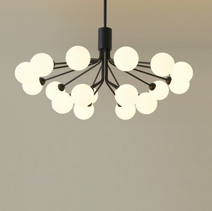 Modern Matte Black Branching Globe Chandelier - Nordic 18-Light Pendant