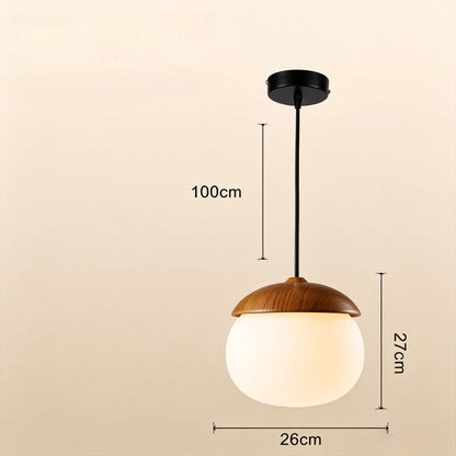 Nordic Acorn Wood-Grain Pendant Light - Frosted Glass Globe Chandelier