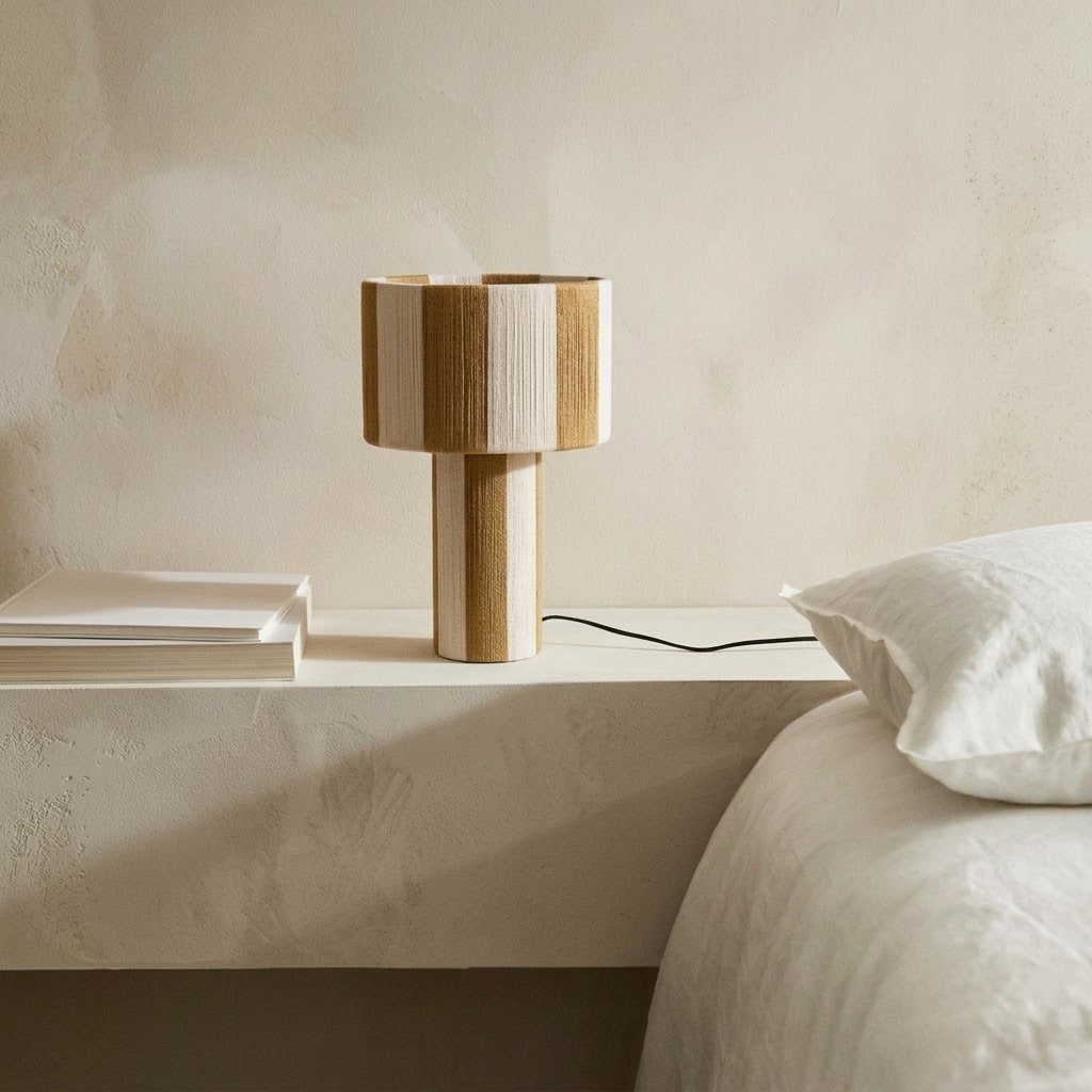 Modern Striped Cotton Cord Table Lamp – Decorative Bedside Light