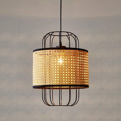 Modern Rattan Cane Lantern Pendant - Mid-Century Wire Birdcage Chandelier
