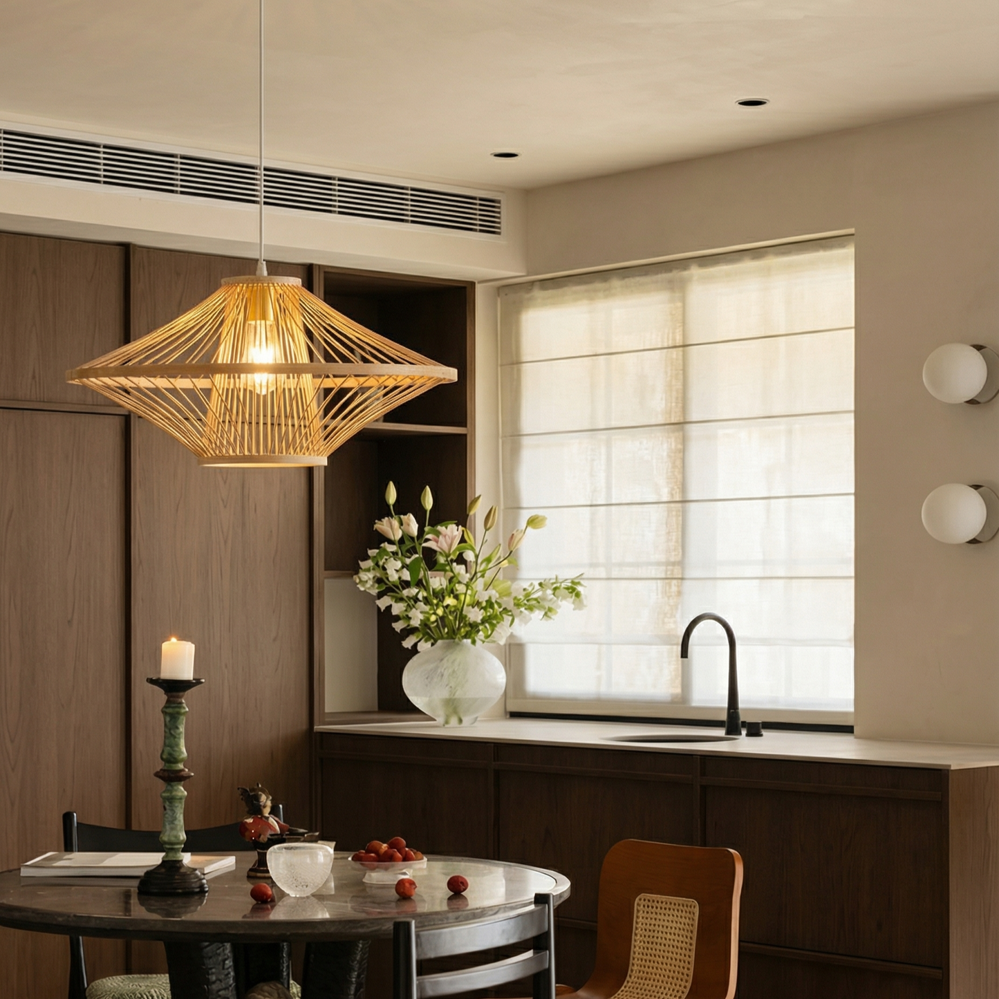 Handmade Bamboo Pendant Light Artistic - Japandi Saucer Bamboo Chandelier