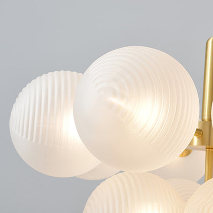 Modern Ribbed Glass Globe Chandelier - Nordic Brass Cluster Pendant Light