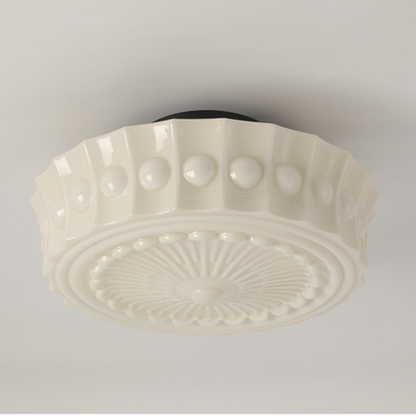 Vintage Hobnail Milk Glass Flush Mount - Retro Art Deco Ceiling Light