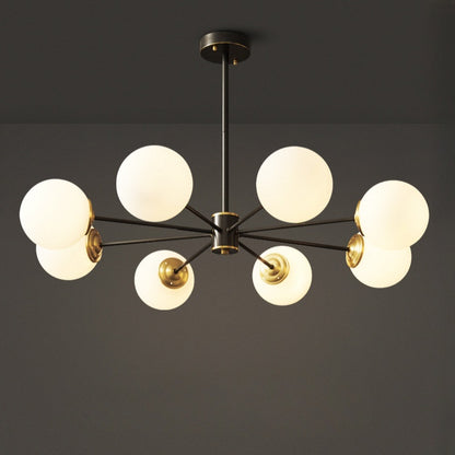 Modern Globe Chandelier - Black & Brass Mid-Century Pendant Light