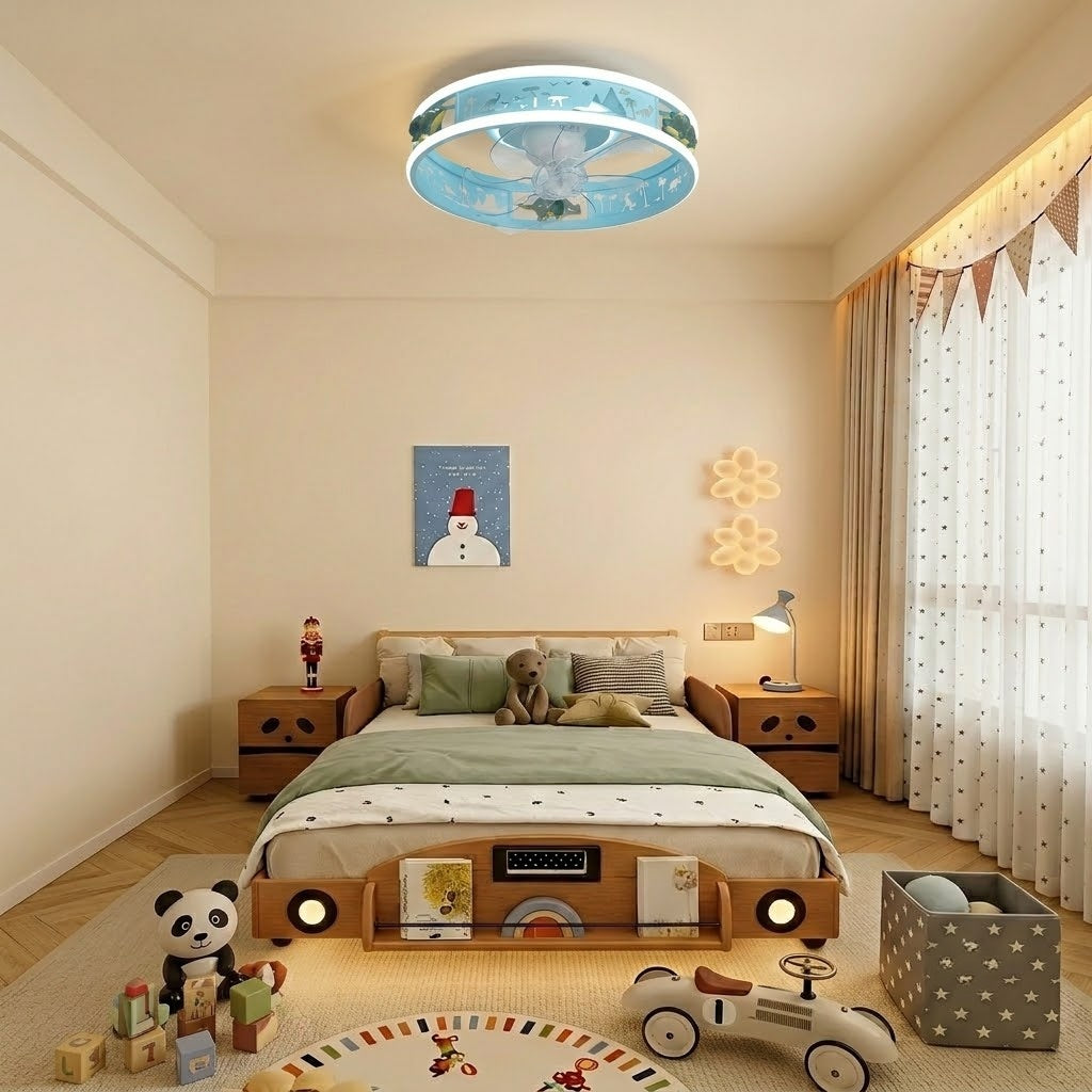 Kids Ceiling Fan with LED Light Cute Round Design
