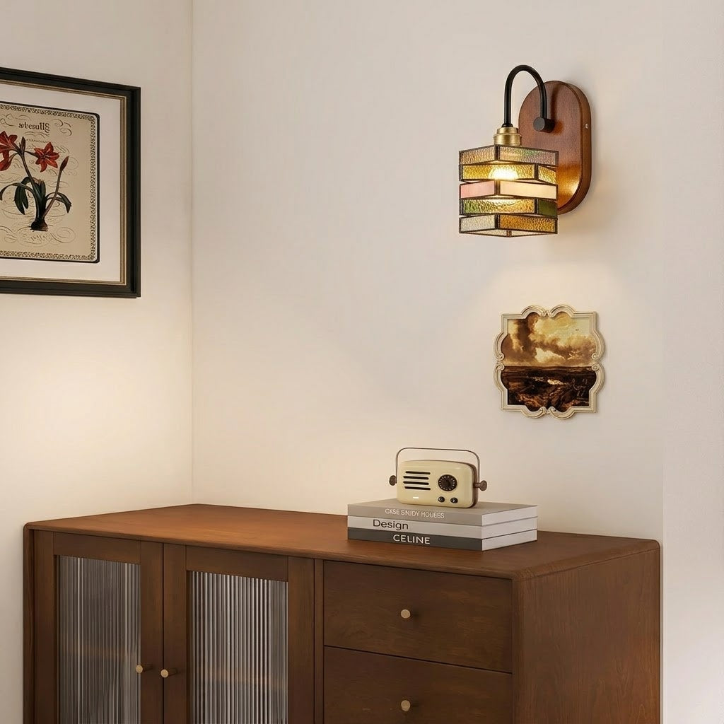 Handcrafted Vintage Geometric Stained Glass Wall Light