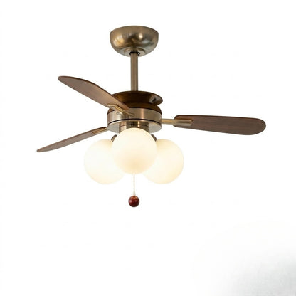 Modern Nordic Wooden Ceiling Fan with Light, 3 Glass Shades for Bedroom Living Room