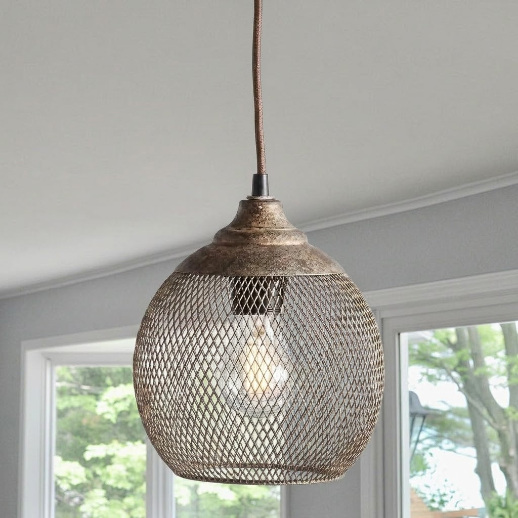 Woven Iron Pendant Light in Aged Grey