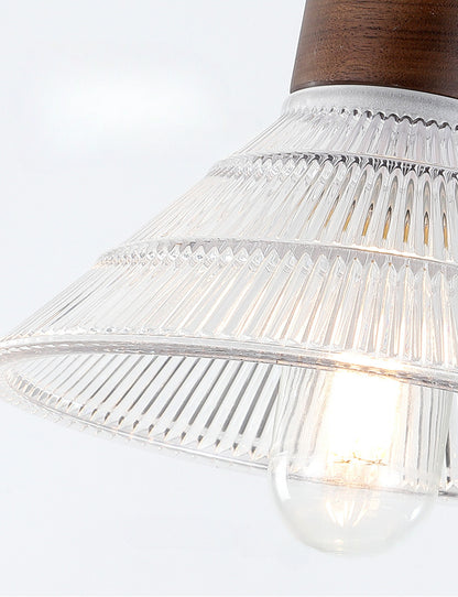 Light Luxury Simple Walnut Wood and Glass Pendant Light for Bedroom