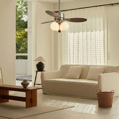 Modern Style Ceiling Fan with Light Iron & Glass Shades for Bedroom