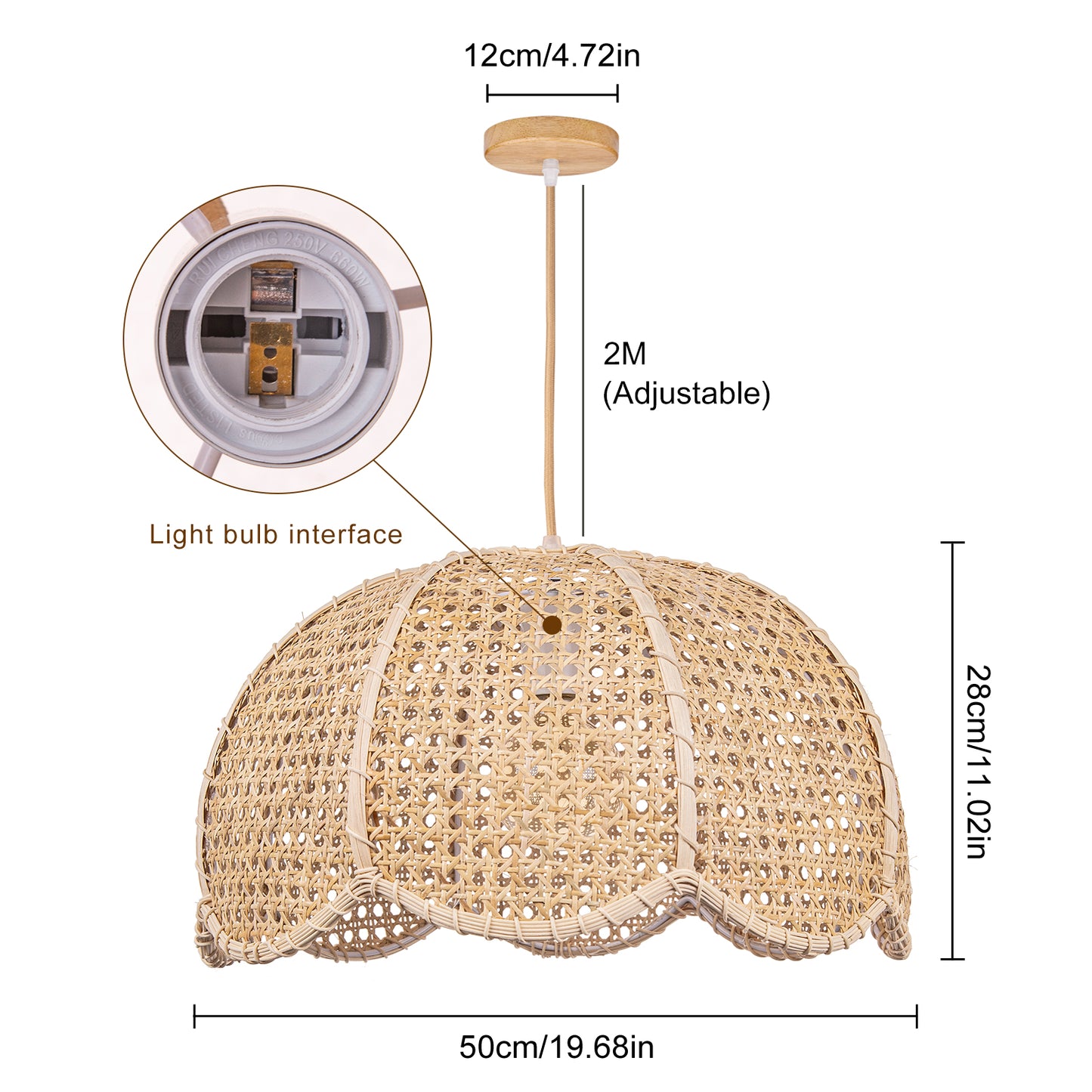 Modern Hand-Woven Rattan Scalloped Pendant Light - Japandi Wavy Dome Chandelier