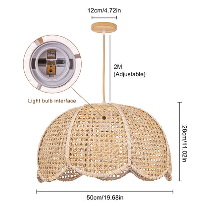 Modern Hand-Woven Rattan Scalloped Pendant Light - Japandi Wavy Dome Chandelier