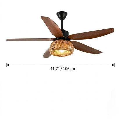 Modern Rustic Rattan Dome Shade Ceiling Fan with Light - 42"/48"/58" Remote Fan