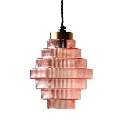 Tiered Ribbed Glass Pendant Light | Sculptural Hand-Blown Glass & Brushed Brass