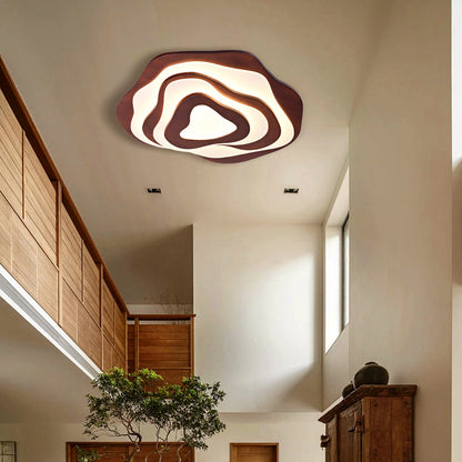 Modern Organic Wood Flush Mount Ceiling Light - Japandi Topographic LED Lamp