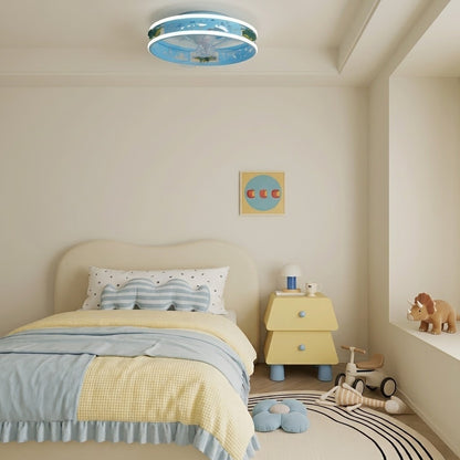 Kids Ceiling Fan with LED Light Cute Round Design