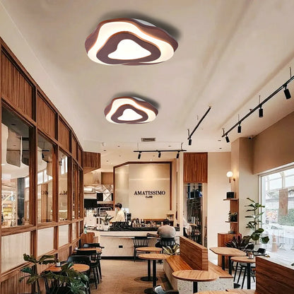 Modern Organic Wood Flush Mount Ceiling Light - Japandi Topographic LED Lamp