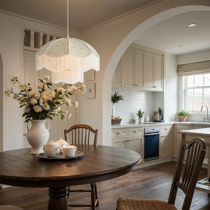 Vintage Floral Fabric Fringe Pendant Light
