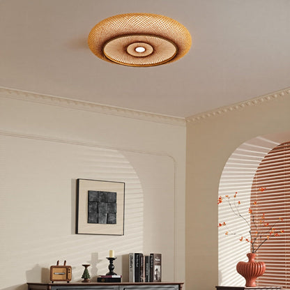 Modern Hand-Woven Bamboo Flush Mount Ceiling Light - Japandi Zen Dome Lamp