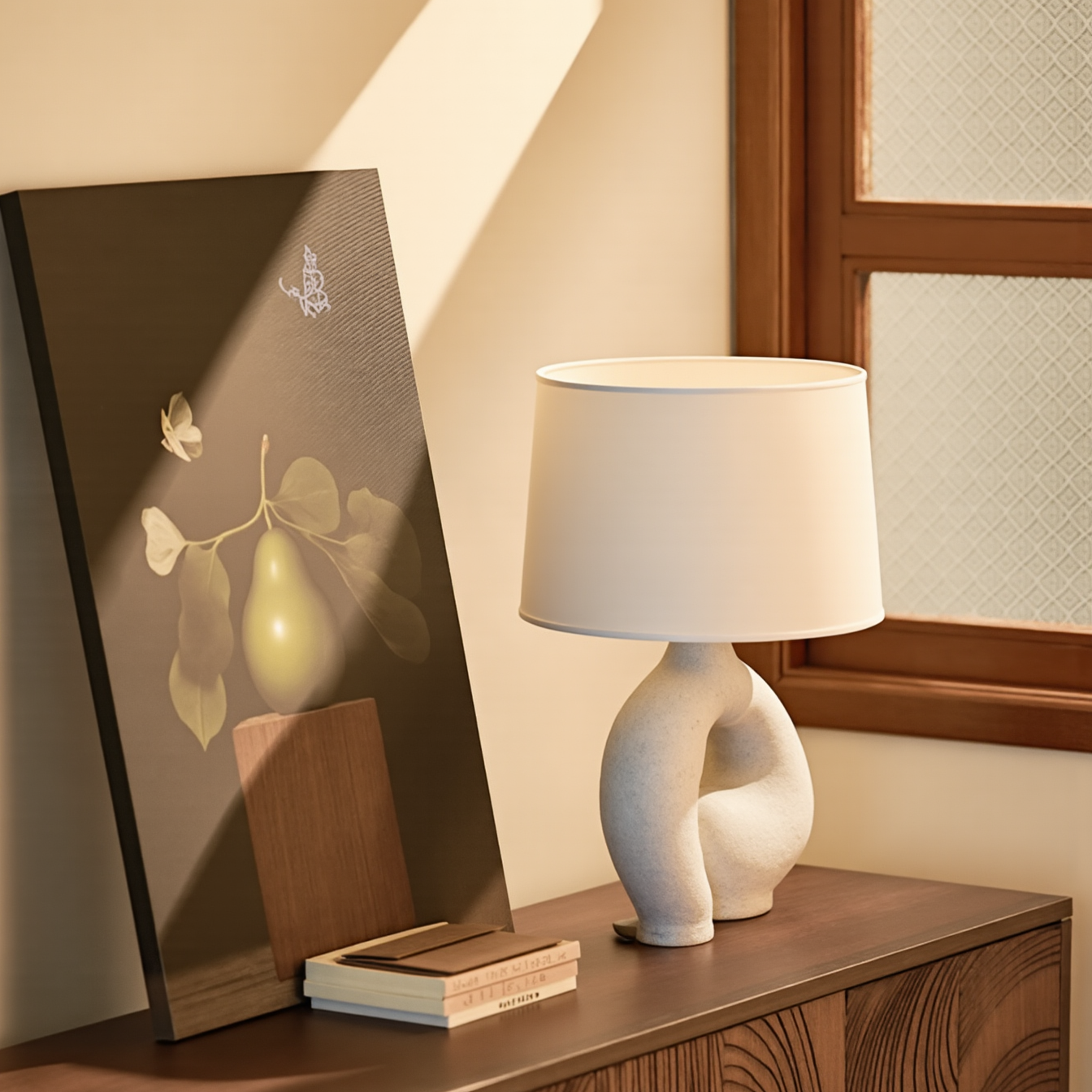 Modern Sculptural Biomorphic Table Lamp - Wabi-Sabi Textured Ceramic Light