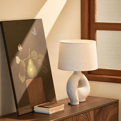 Modern Sculptural Biomorphic Table Lamp - Wabi-Sabi Textured Ceramic Light