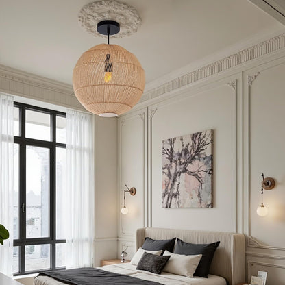 Modern Rattan Globe Pendant Light - Hand-Woven Boho Orb Chandelier
