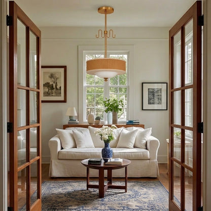 Mid-Century Rattan Pendant Light with Brass Detail