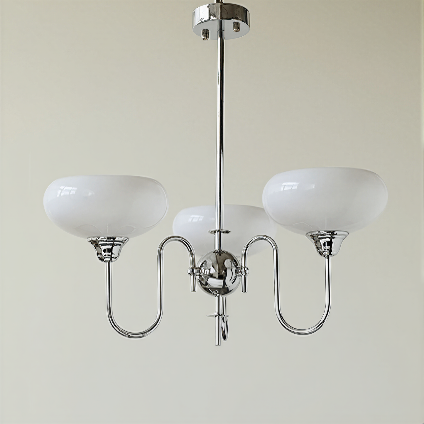 Modern Silver Gooseneck Globe Chandelier - Chrome Mid-Century Pendant