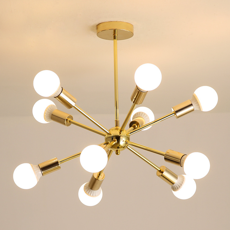 Modern Sputnik Chandelier - Mid-Century Gold Starburst Pendant Light