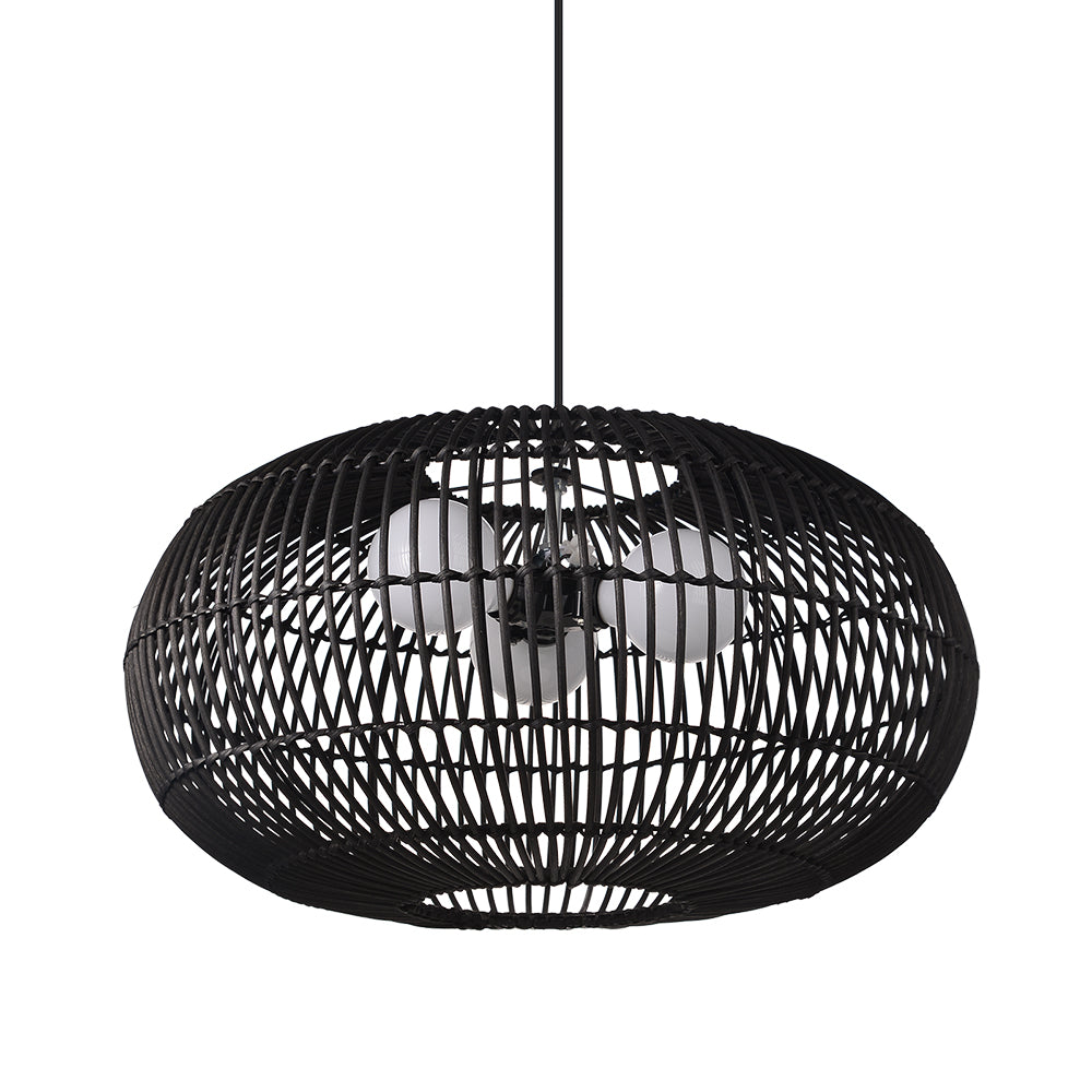 3-Light Oval Rattan Pendant Light Black Boho Ceiling Fixture