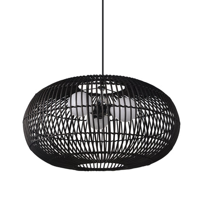 3-Light Oval Rattan Pendant Light Black Boho Ceiling Fixture