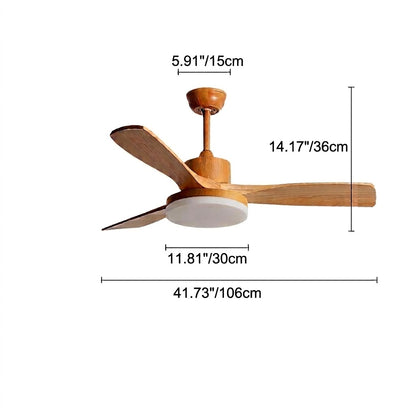 Modern Style Ceiling Fan with Light Natural Wood Finish & LED for Bedroom