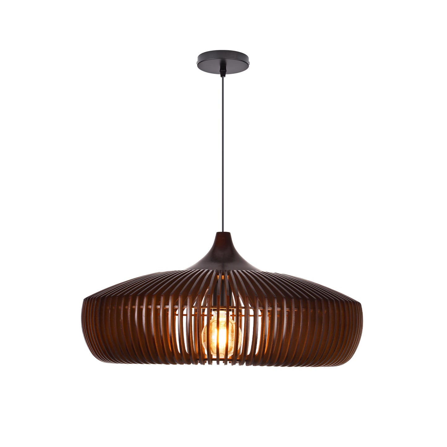 Handcrafted Natural Wood Fin Chandelier - Scandi Style Hanging Lamp