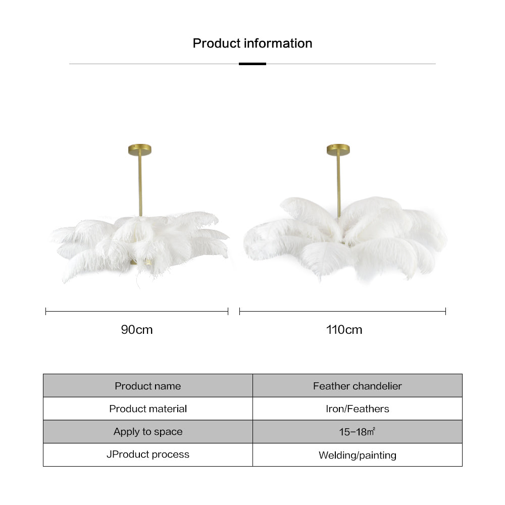 Modern Real Ostrich Feather Chandelier - Luxury Gold Pendant Light