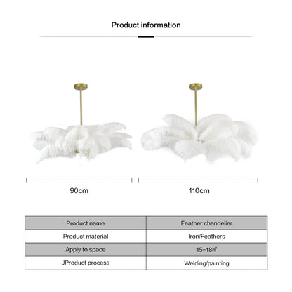 Modern Real Ostrich Feather Chandelier - Luxury Gold Pendant Light