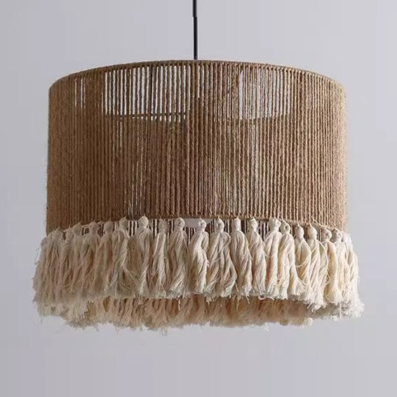 Modern Boho Jute Rope Pendant Light - Fringe Tassel Chandelier