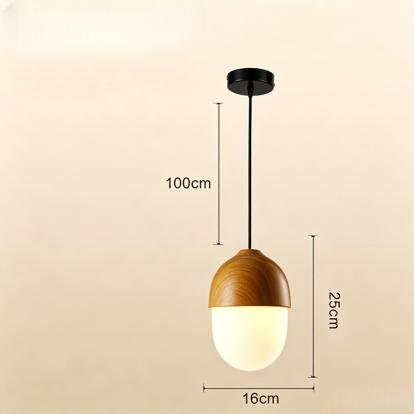 Nordic Acorn Wood-Grain Pendant Light - Frosted Glass Globe Chandelier