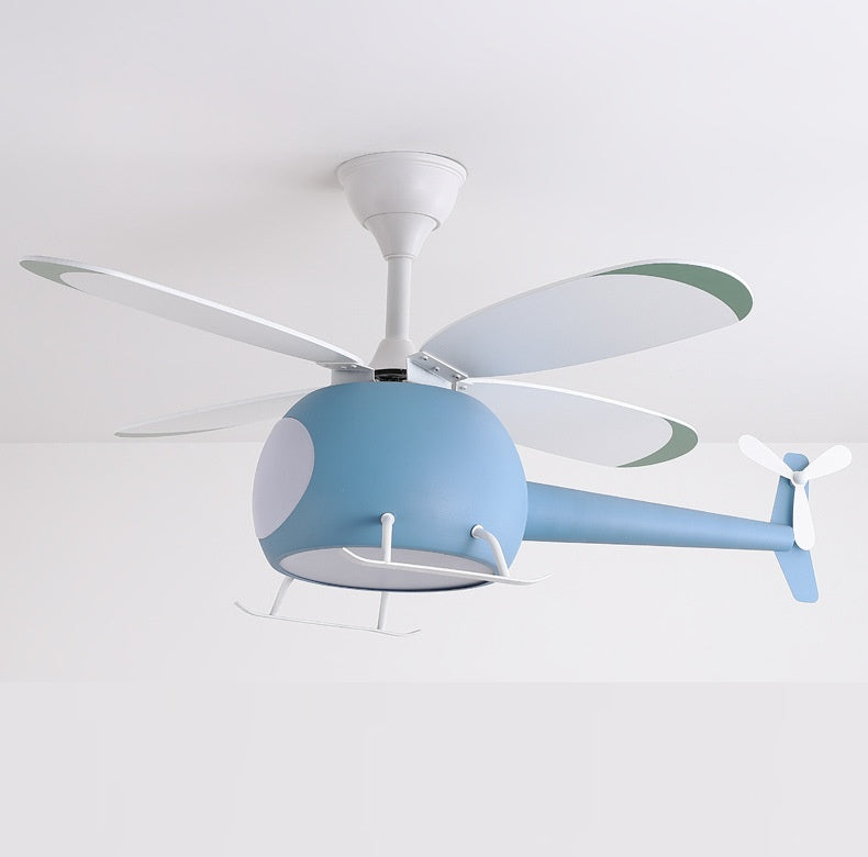 4-Blade Helicopter Ceiling Fan Lighting Kids 3-Color LED Playroom Chandelier
