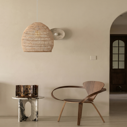 Hand-Woven Rattan Dome Pendant Light - Organic Boho Wicker Chandelier